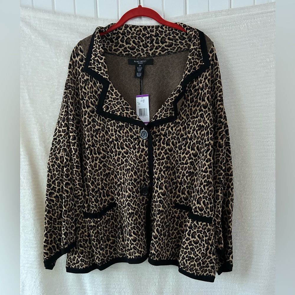 NWT Nine West Leopard Print Cardigan with Black Trim